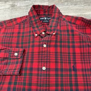 Vintage Ralph‎ Lauren Red Blue Tartan Plaid Mens Large Blake Button Down Shirt